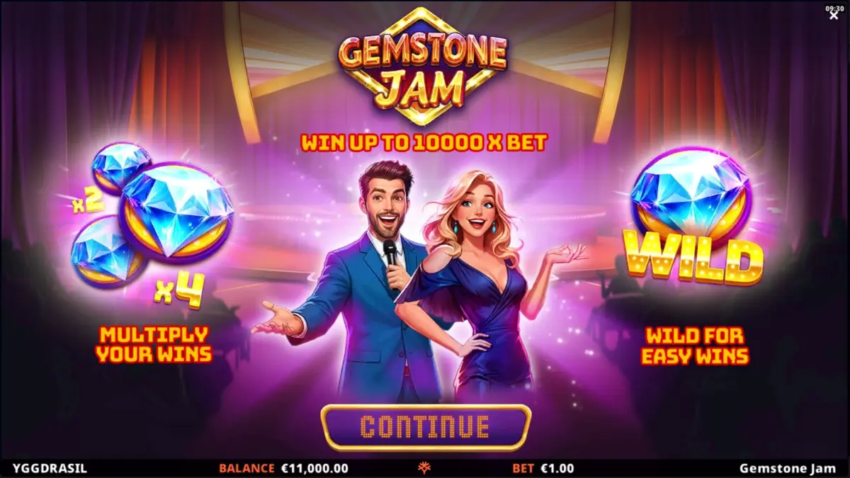 Tampilan visual slot Gemstone Jam dengan tema acara TV yang mewah